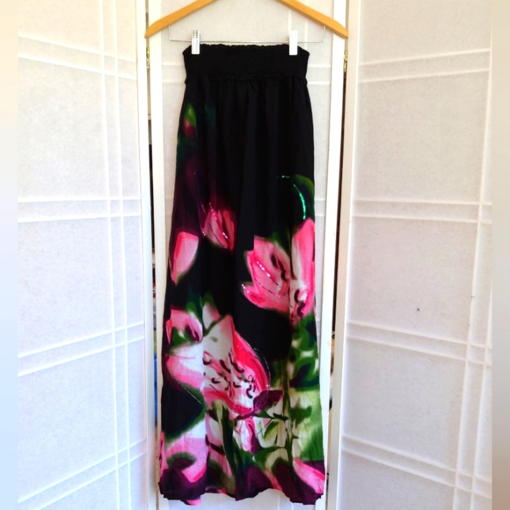 Desigual Maxi Skirt with Pink and Green Floral Design